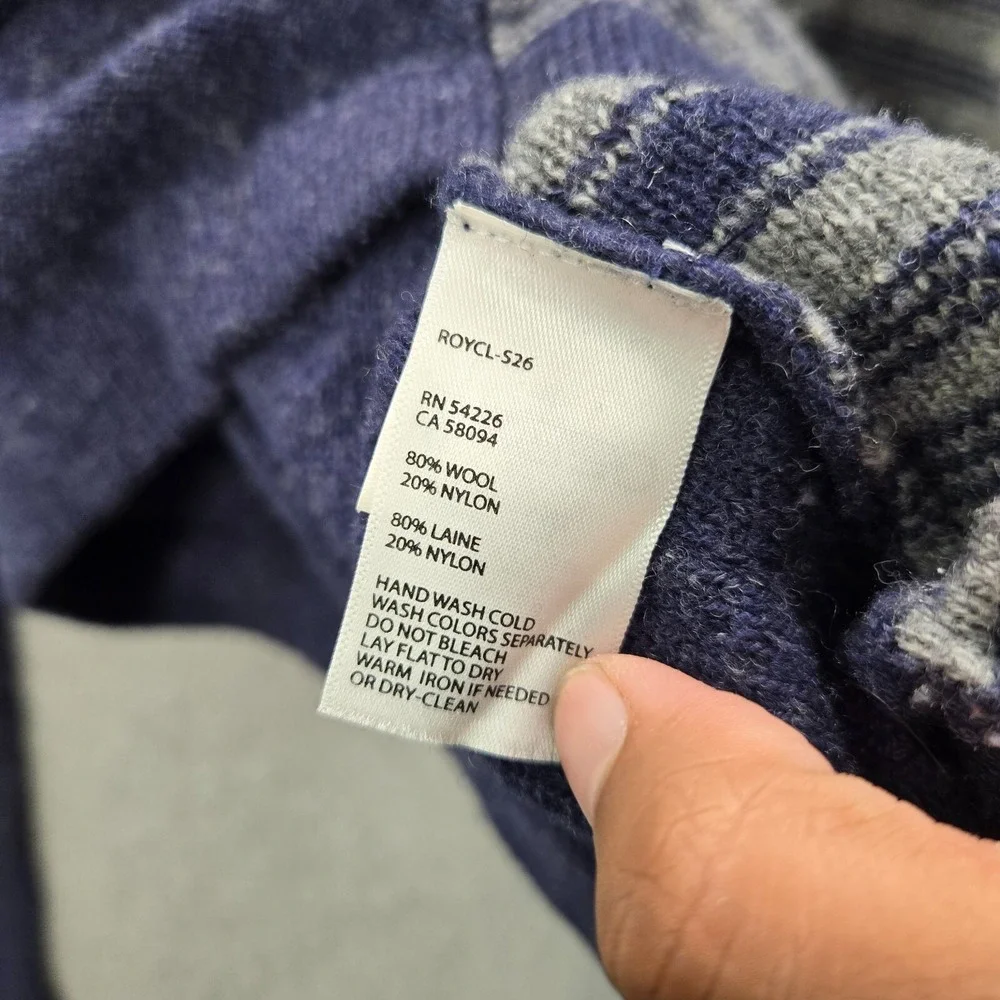 Royal Robbins Men Sweater Large Blue Striped Wool Blend 1/4 Zip‎ Mock Neck